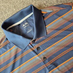 Adidas ClimaCool Mens XL Polo Golf Shirt Short Sleeve Blue/Orange Logo Stripe